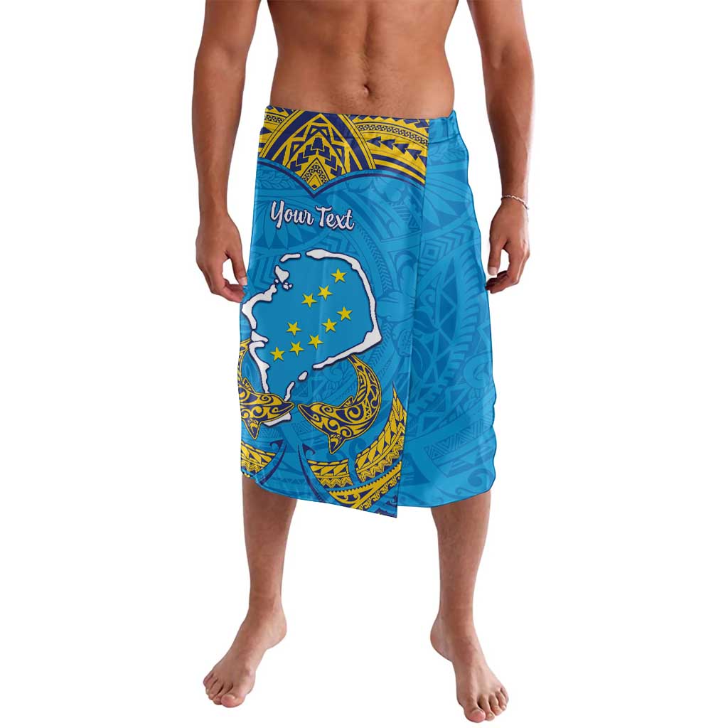 Personalised Tuvalu Independence Day Lavalava Coat Of Arms With Polynesian Dolphin Tattoo LT05 Blue - Polynesian Pride