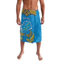 Personalised Tuvalu Independence Day Lavalava Coat Of Arms With Polynesian Dolphin Tattoo LT05 Blue - Polynesian Pride