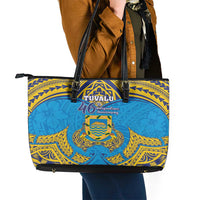 Tuvalu Independence Day Leather Tote Bag Coat Of Arms With Polynesian Dolphin Tattoo LT05 - Polynesian Pride