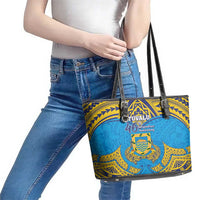 Tuvalu Independence Day Leather Tote Bag Coat Of Arms With Polynesian Dolphin Tattoo LT05 - Polynesian Pride