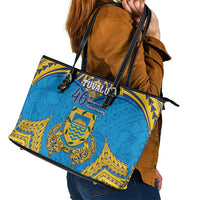 Tuvalu Independence Day Leather Tote Bag Coat Of Arms With Polynesian Dolphin Tattoo LT05 - Polynesian Pride