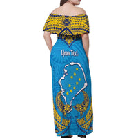Personalised Tuvalu Independence Day Off Shoulder Maxi Dress Coat Of Arms With Polynesian Dolphin Tattoo LT05 - Polynesian Pride