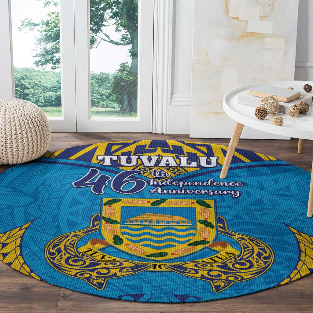 Tuvalu Independence Day Round Carpet Coat Of Arms With Polynesian Dolphin Tattoo