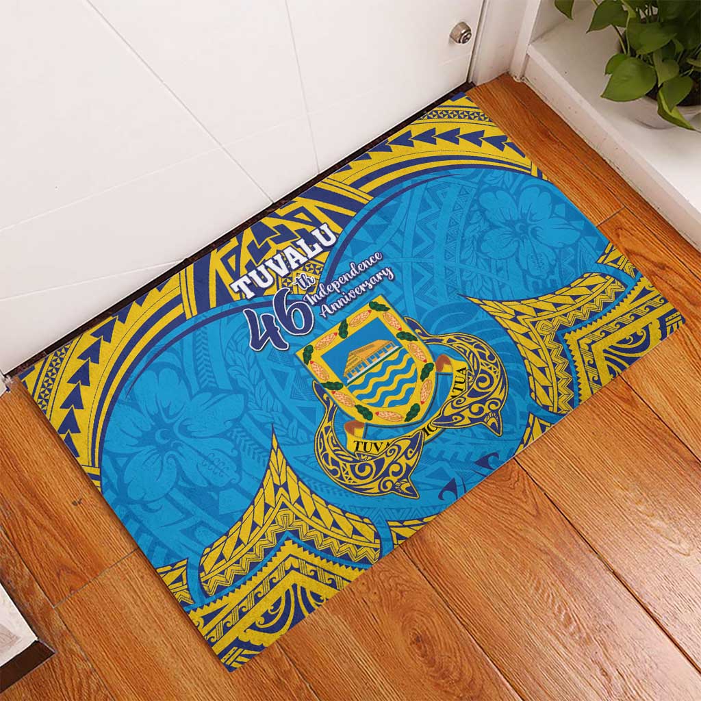 Tuvalu Independence Day Rubber Doormat Coat Of Arms With Polynesian Dolphin Tattoo LT05 - Polynesian Pride