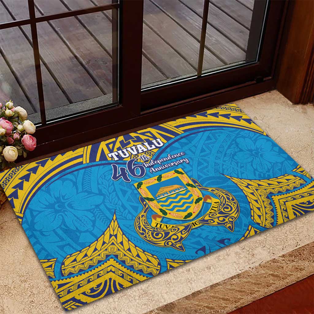 Tuvalu Independence Day Rubber Doormat Coat Of Arms With Polynesian Dolphin Tattoo LT05 - Polynesian Pride