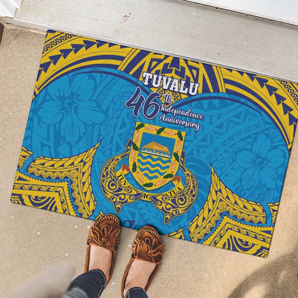 Tuvalu Independence Day Rubber Doormat Coat Of Arms With Polynesian Dolphin Tattoo LT05 - Polynesian Pride