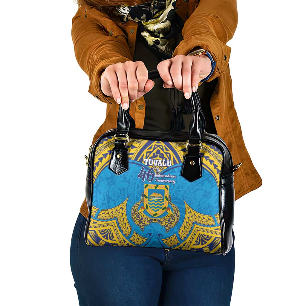 Tuvalu Independence Day Shoulder Handbag Coat Of Arms With Polynesian Dolphin Tattoo