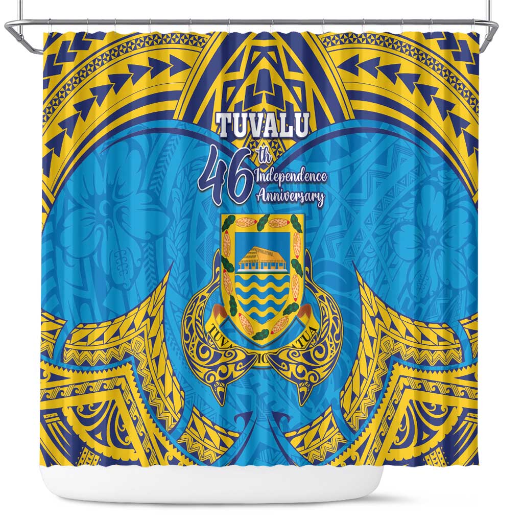 Tuvalu Independence Day Shower Curtain Coat Of Arms With Polynesian Dolphin Tattoo