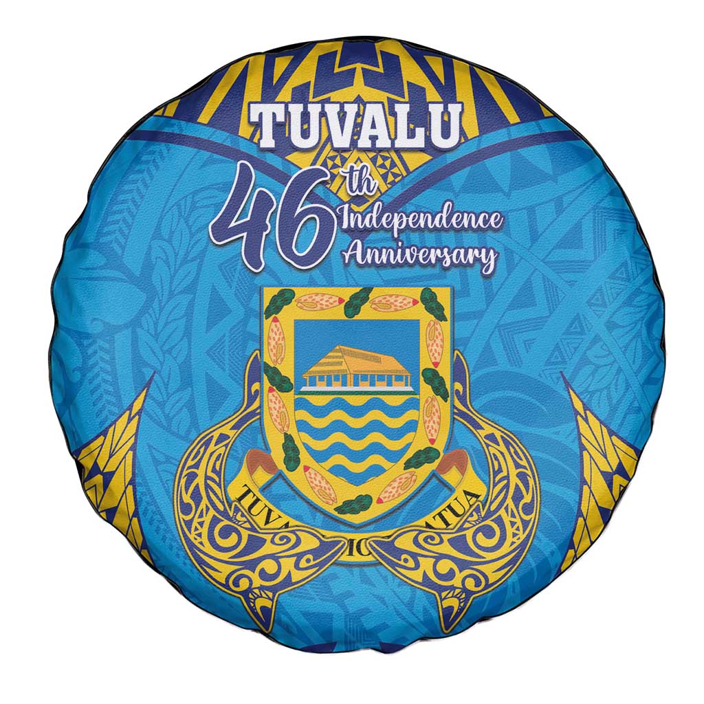 Tuvalu Independence Day Spare Tire Cover Coat Of Arms With Polynesian Dolphin Tattoo LT05 - Polynesian Pride