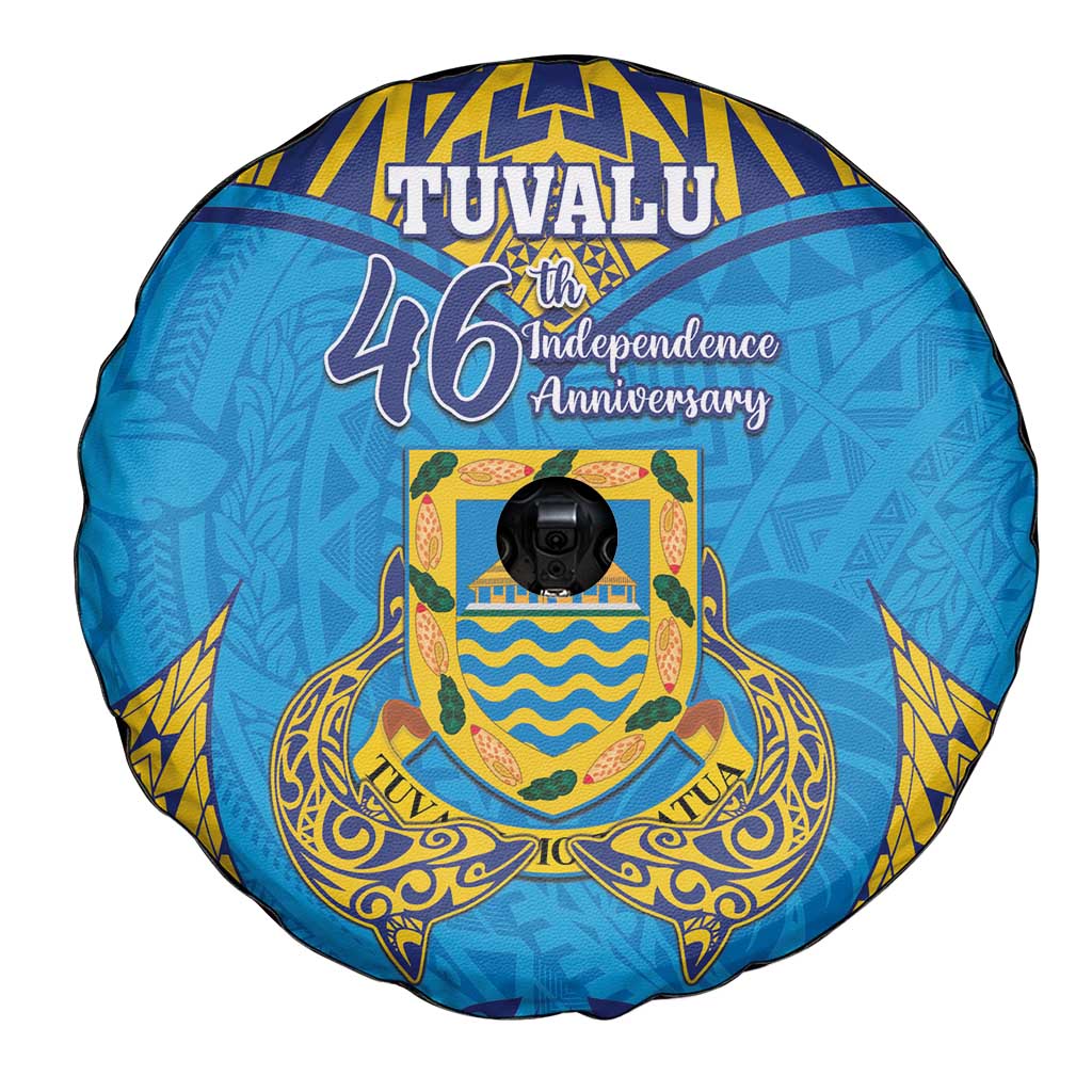Tuvalu Independence Day Spare Tire Cover Coat Of Arms With Polynesian Dolphin Tattoo LT05 - Polynesian Pride