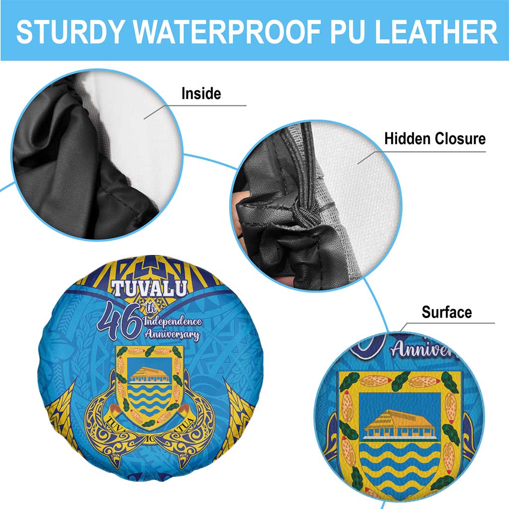 Tuvalu Independence Day Spare Tire Cover Coat Of Arms With Polynesian Dolphin Tattoo LT05 - Polynesian Pride