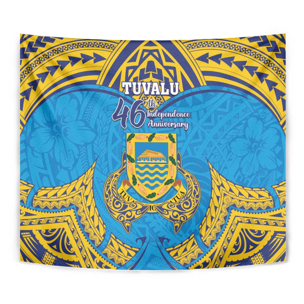 Tuvalu Independence Day Tapestry Coat Of Arms With Polynesian Dolphin Tattoo
