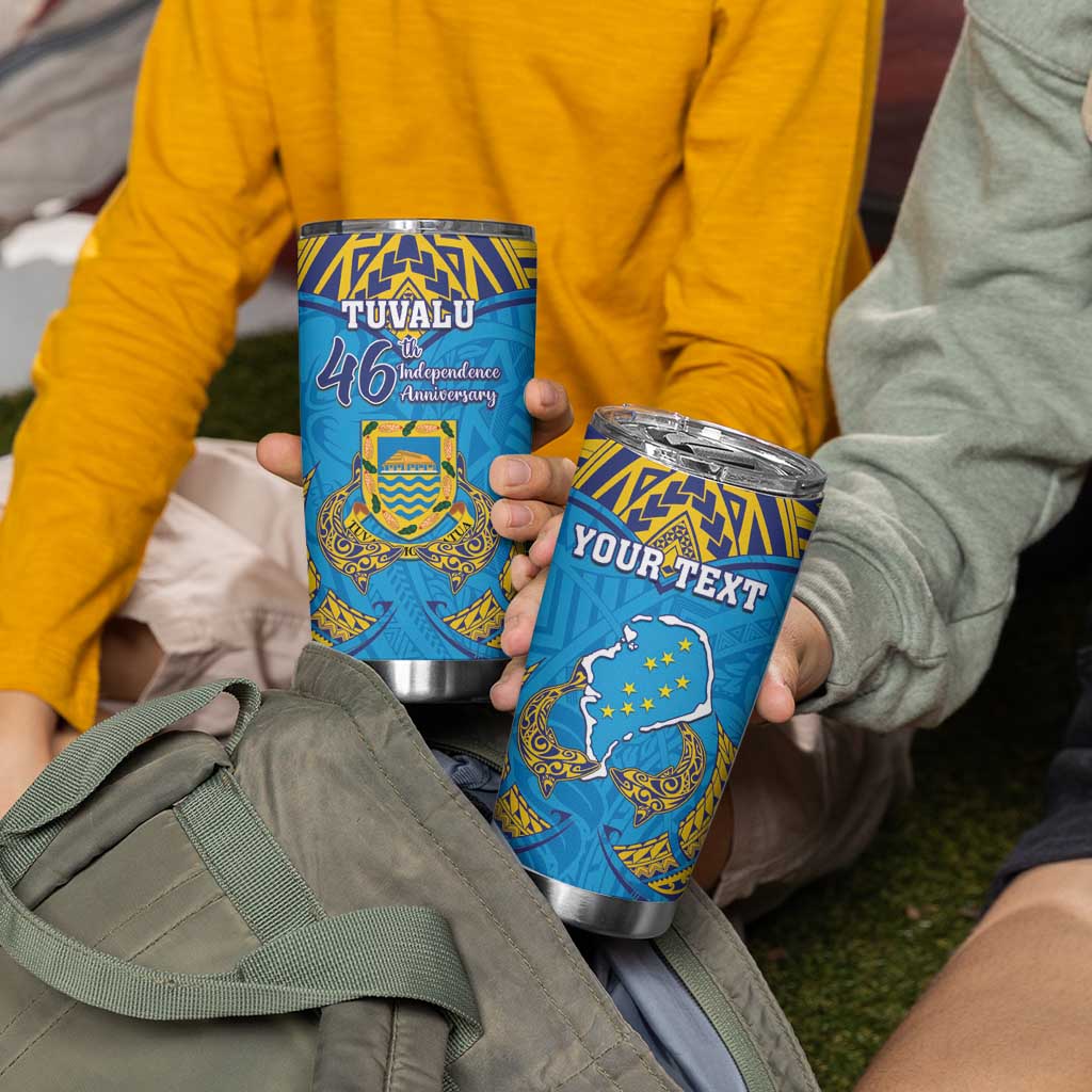Personalised Tuvalu Independence Day Tumbler Cup Coat Of Arms With Polynesian Dolphin Tattoo LT05 - Polynesian Pride