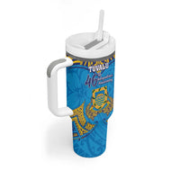 Personalised Tuvalu Independence Day Tumbler With Handle Coat Of Arms With Polynesian Dolphin Tattoo LT05 - Polynesian Pride