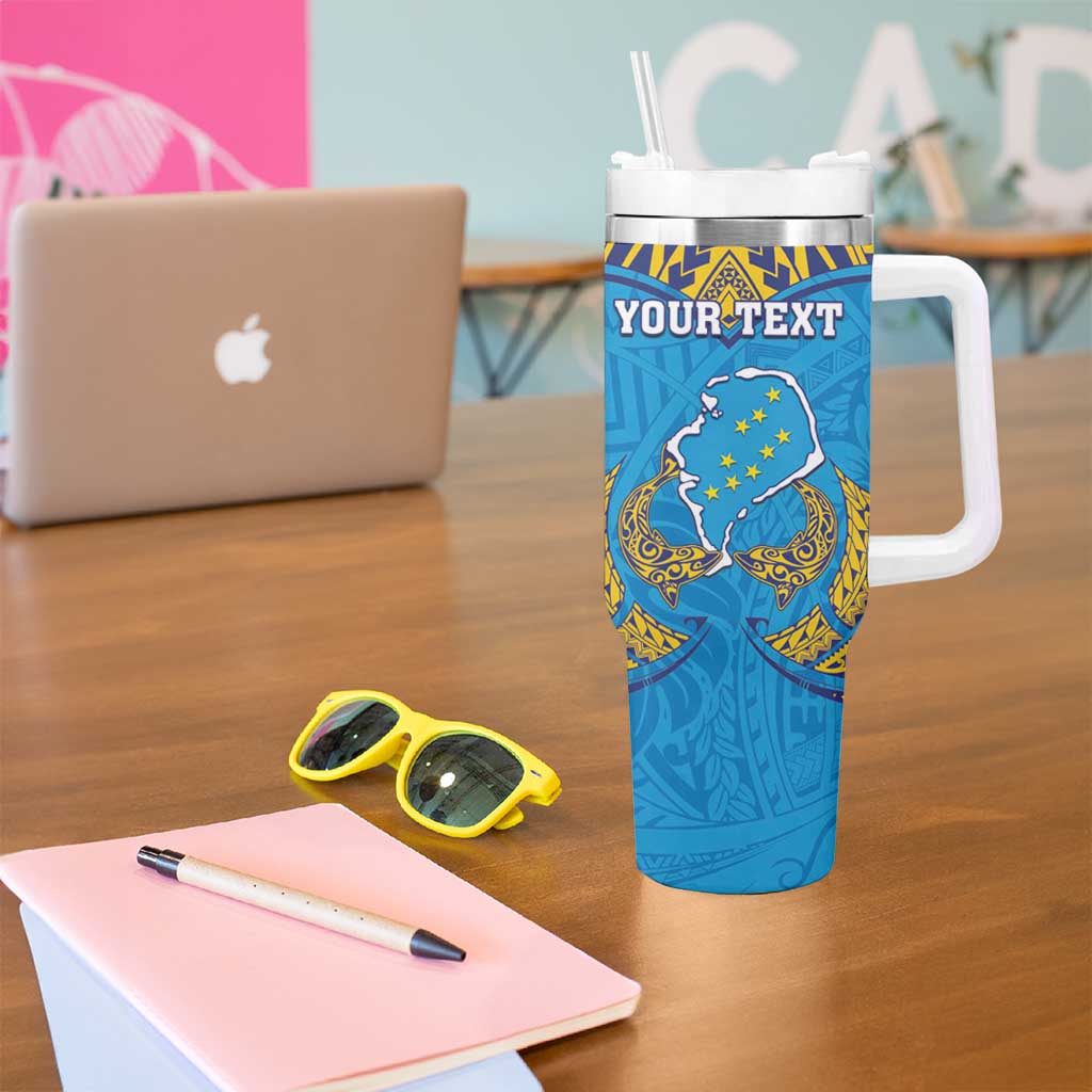 Personalised Tuvalu Independence Day Tumbler With Handle Coat Of Arms With Polynesian Dolphin Tattoo LT05 - Polynesian Pride