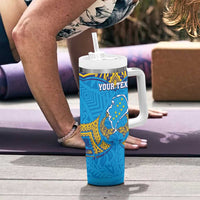 Personalised Tuvalu Independence Day Tumbler With Handle Coat Of Arms With Polynesian Dolphin Tattoo LT05 - Polynesian Pride
