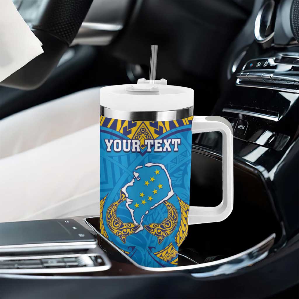 Personalised Tuvalu Independence Day Tumbler With Handle Coat Of Arms With Polynesian Dolphin Tattoo LT05 - Polynesian Pride