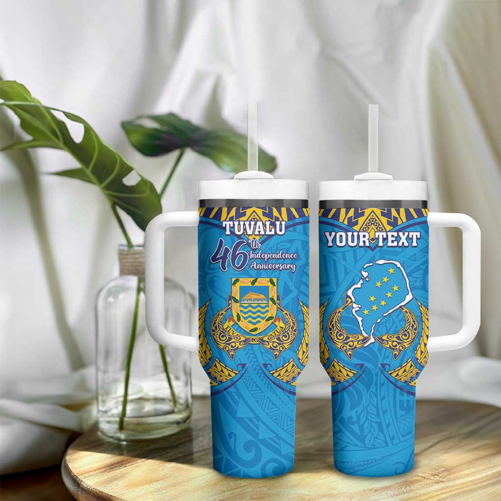 Personalised Tuvalu Independence Day Tumbler With Handle Coat Of Arms With Polynesian Dolphin Tattoo LT05 - Polynesian Pride