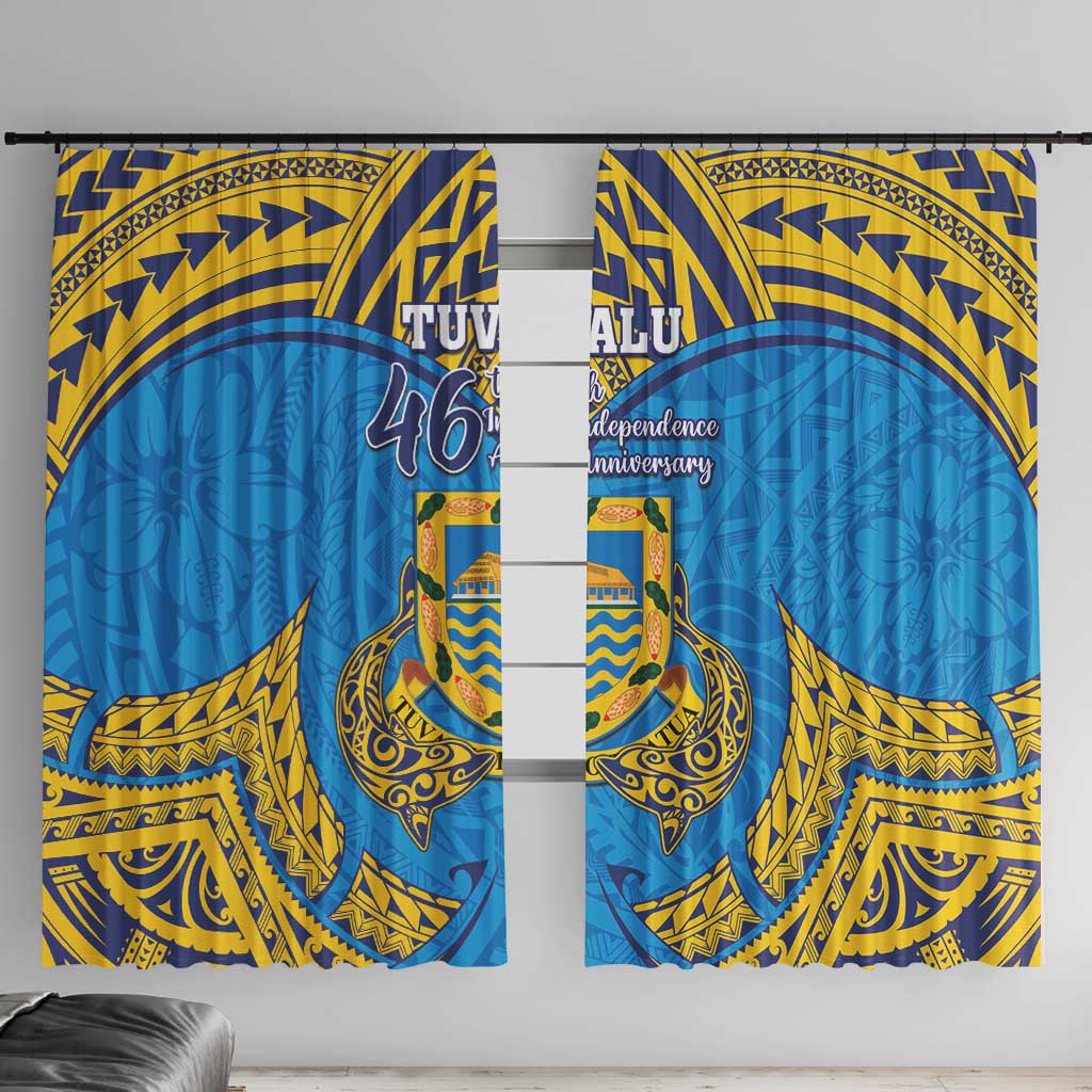 Tuvalu Independence Day Window Curtain Coat Of Arms With Polynesian Dolphin Tattoo LT05 With Hooks Blue - Polynesian Pride