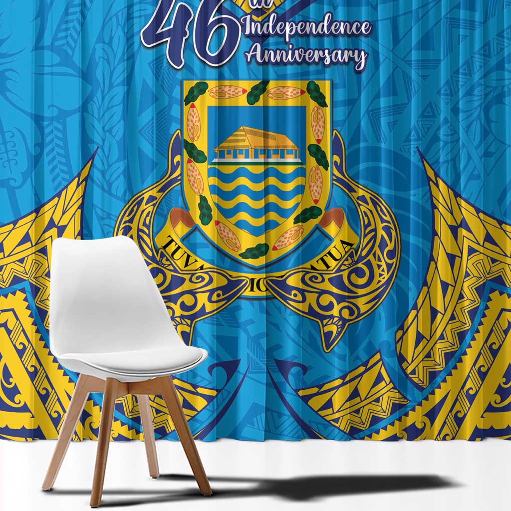 Tuvalu Independence Day Window Curtain Coat Of Arms With Polynesian Dolphin Tattoo LT05 - Polynesian Pride
