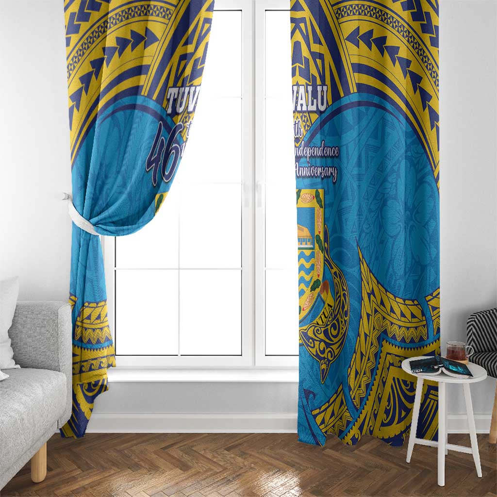 Tuvalu Independence Day Window Curtain Coat Of Arms With Polynesian Dolphin Tattoo LT05 - Polynesian Pride
