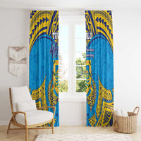 Tuvalu Independence Day Window Curtain Coat Of Arms With Polynesian Dolphin Tattoo LT05 - Polynesian Pride