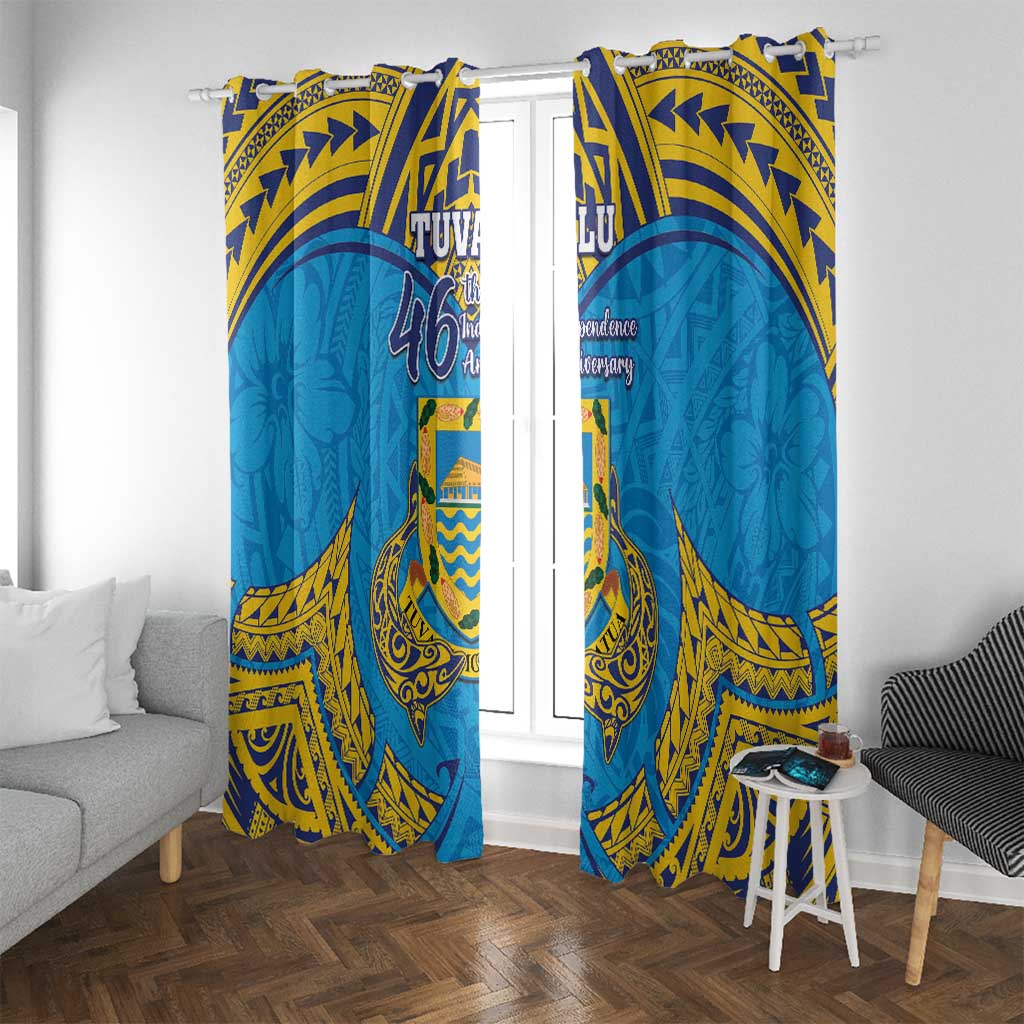 Tuvalu Independence Day Window Curtain Coat Of Arms With Polynesian Dolphin Tattoo LT05 With Grommets Blue - Polynesian Pride