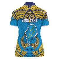 Personalised Tuvalu Independence Day Women Polo Shirt Coat Of Arms With Polynesian Dolphin Tattoo