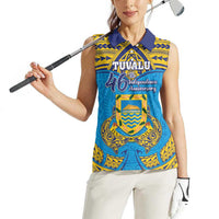 Personalised Tuvalu Independence Day Women Sleeveless Polo Shirt Coat Of Arms With Polynesian Dolphin Tattoo