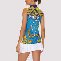 Personalised Tuvalu Independence Day Women Sleeveless Polo Shirt Coat Of Arms With Polynesian Dolphin Tattoo