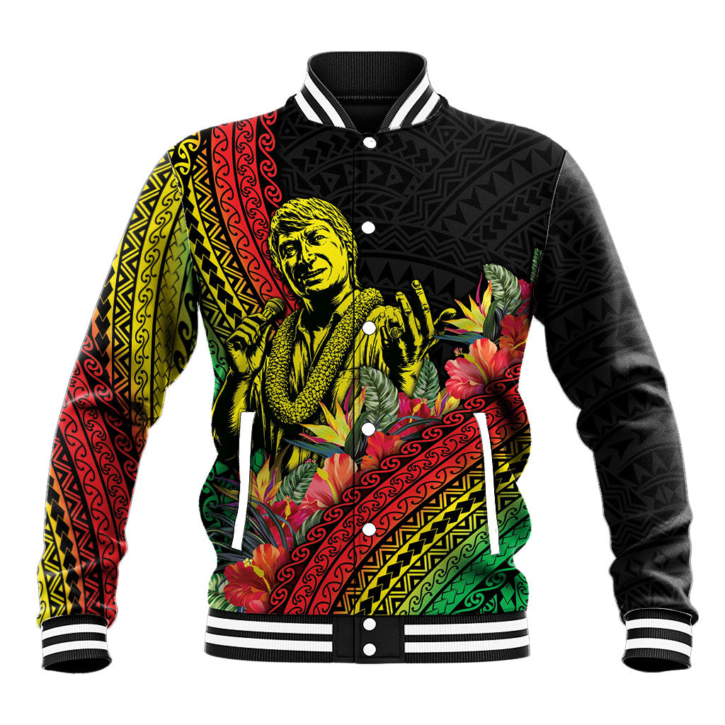Retro Hawaiian Singer Baseball Jacket Polynesian Style Tropical Flowers LT05 Unisex Black - Polynesian Pride