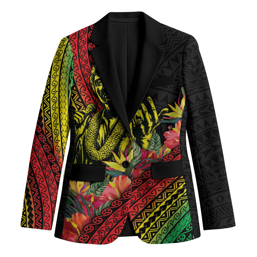 Retro Hawaiian Singer Blazer Polynesian Style Tropical Flowers LT05 Unisex Black - Polynesian Pride