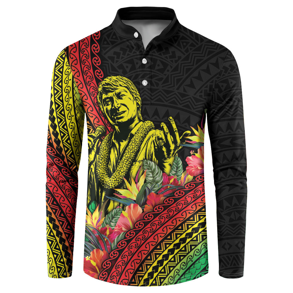 Retro Hawaiian Singer Button Sweatshirt Polynesian Style Tropical Flowers LT05 Black - Polynesian Pride