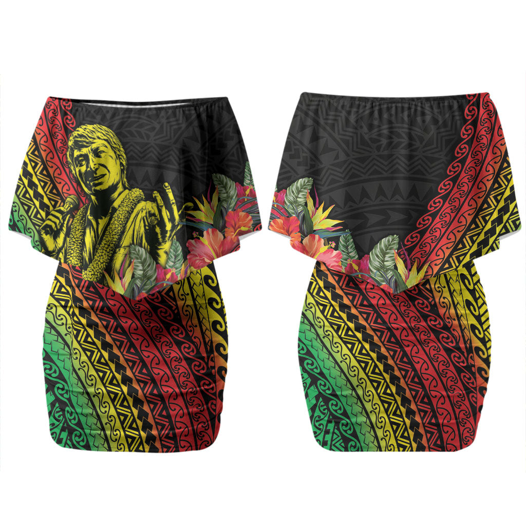 Retro Hawaiian Singer Couples Matching Off Shoulder Short Dress and Hawaiian Shirt Polynesian Style Tropical Flowers LT05 - Polynesian Pride