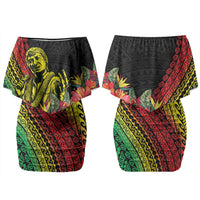 Retro Hawaiian Singer Couples Matching Off Shoulder Short Dress and Hawaiian Shirt Polynesian Style Tropical Flowers LT05 - Polynesian Pride