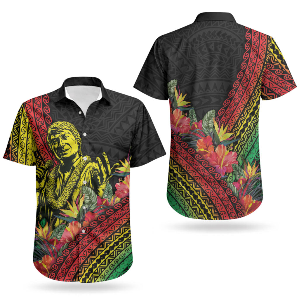 Retro Hawaiian Singer Couples Matching Off Shoulder Short Dress and Hawaiian Shirt Polynesian Style Tropical Flowers LT05 - Polynesian Pride