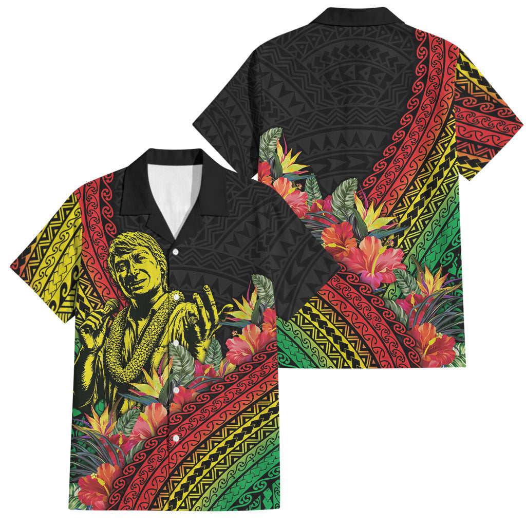 Retro Hawaiian Singer Family Matching Off Shoulder Maxi Dress and Hawaiian Shirt Polynesian Style Tropical Flowers LT05 Dad's Shirt - Short Sleeve Black - Polynesian Pride