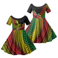 Retro Hawaiian Singer Family Matching Off Shoulder Maxi Dress and Hawaiian Shirt Polynesian Style Tropical Flowers LT05 Daughter's Dress Black - Polynesian Pride