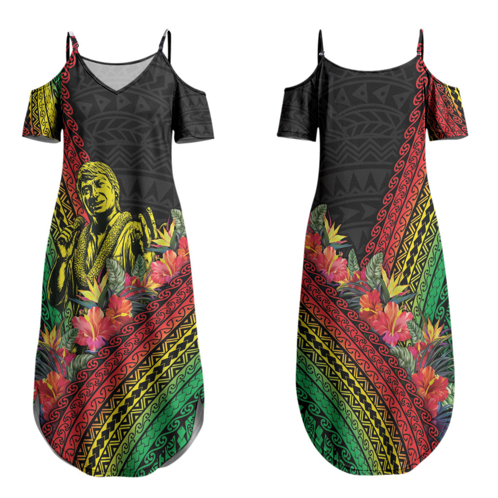 Retro Hawaiian Singer Family Matching Summer Maxi Dress and Hawaiian Shirt Polynesian Style Tropical Flowers LT05 Mom's Dress Black - Polynesian Pride