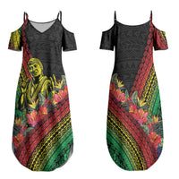 Retro Hawaiian Singer Family Matching Summer Maxi Dress and Hawaiian Shirt Polynesian Style Tropical Flowers LT05 Mom's Dress Black - Polynesian Pride