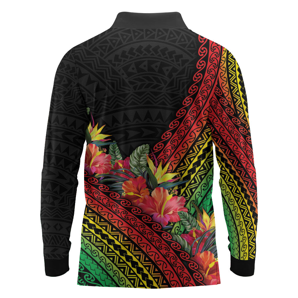 Retro Hawaiian Singer Long Sleeve Polo Shirt Polynesian Style Tropical Flowers LT05 - Polynesian Pride