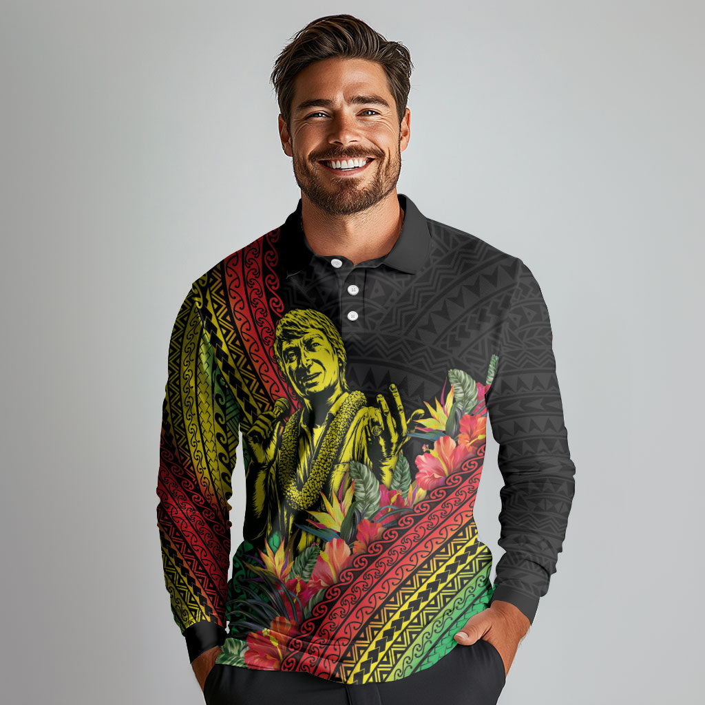 Retro Hawaiian Singer Long Sleeve Polo Shirt Polynesian Style Tropical Flowers LT05 - Polynesian Pride