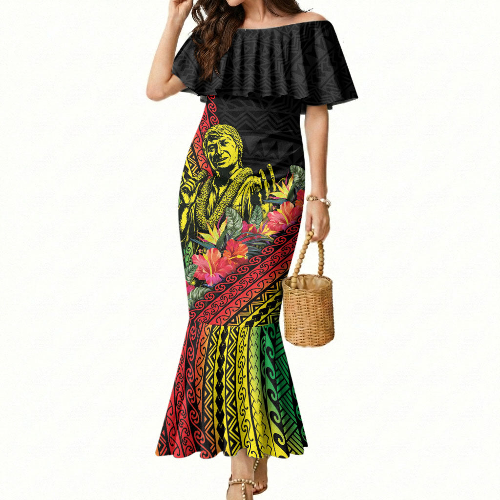 Retro Hawaiian Singer Mermaid Dress Polynesian Style Tropical Flowers LT05 Women Black - Polynesian Pride