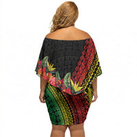 Retro Hawaiian Singer Off Shoulder Short Dress Polynesian Style Tropical Flowers LT05 - Polynesian Pride