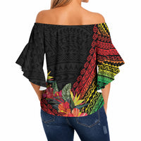 Retro Hawaiian Singer Off Shoulder Wrap Waist Top Polynesian Style Tropical Flowers LT05 - Polynesian Pride