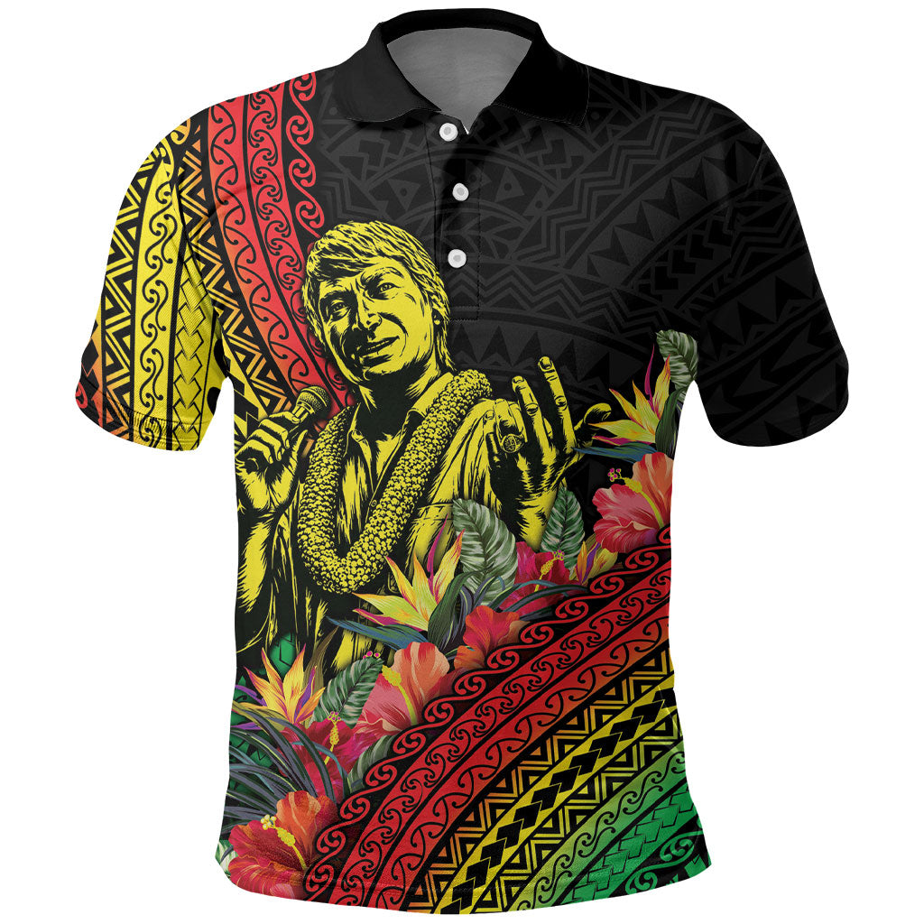 Retro Hawaiian Singer Polo Shirt Polynesian Style Tropical Flowers LT05 Black - Polynesian Pride