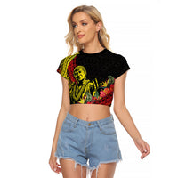 Retro Hawaiian Singer Raglan Cropped T Shirt Polynesian Style Tropical Flowers LT05 Female Black - Polynesian Pride