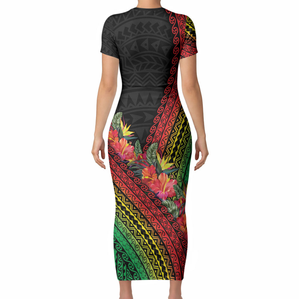 Retro Hawaiian Singer Short Sleeve Bodycon Dress Polynesian Style Tropical Flowers LT05 - Polynesian Pride