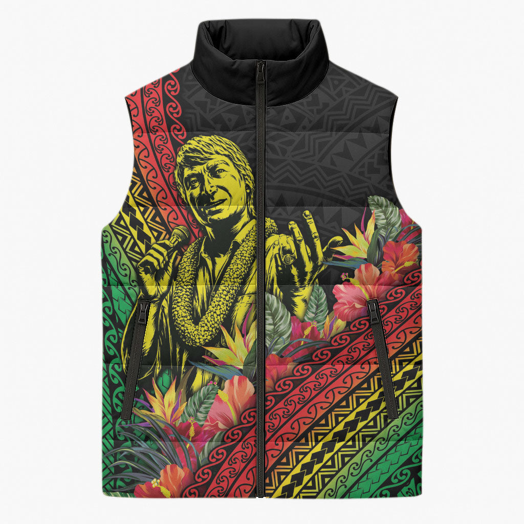 Retro Hawaiian Singer Sleeveless Puffer Jacket Polynesian Style Tropical Flowers LT05 Unisex Black - Polynesian Pride