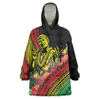 Retro Hawaiian Singer Wearable Blanket Hoodie Polynesian Style Tropical Flowers LT05 One Size Black - Polynesian Pride